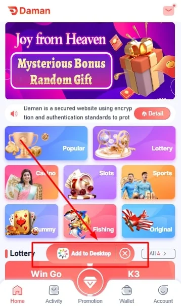 Add to Desktop method